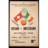 Football, 1938 Ireland v. Switzerland, programme. Programme for Ireland's match against