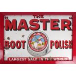 Enamel sign, 'The Master' Boot Polish. A rectangular enamel sign, the white background centred by an