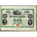 1866 The Irish Republic Ten Dollar Bond, with counterfoil. Numbered 1308-1193, signature of John O'