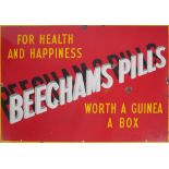 Enamel advertising sign Beechams Pills A red enamel sign with yellow and white text, 'For Health -