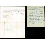 1949 (22 August) and 1950 (23 May) two letters from George Bernard Shaw. A one-page typed letter