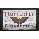 Advertising mirror, Hignett's 'Butterfly' Cigarettes. The glass centred by an enamel butterfly, in