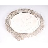 1966 Irish silver Celtic Revival tray. A circular silver tray, the plain central un-engraved central