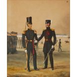 Royal Irish Constabulary on parade in the Phoenix Park. Signed C. Clark., watercolour. 12 by 9in. (