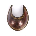 A George III gilt copper officer's universal gorget. Of typical convex crescent form, engraved