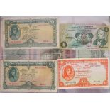 A collection of banknotes. Includes Irish Lavery One Pound, 26-8-52, 12-6-57, Ten Shillings, 6-6-68,