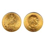 Austro-Hungarian Empire. Franz-Josef gold one hundred coronas, 1915 restrike. Extremely fine.