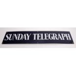 Enamel sign, Sunday Telegraph. A rectangular enamel sign the navy ground with white text, 'Sunday