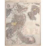 City plan of Boston Colour printed plan with Charlestown and Roxbury prior to the filling of the