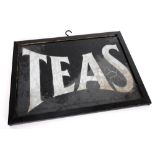 Mid 20th century 'Ices' and 'Teas' glass sign. A two-sided silvered glass sign 'Ices' to one side