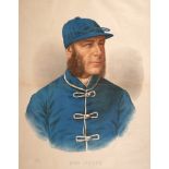 Horseracing, Victorian jockey John Osborne, print. A colour head-and-shoulders portrait of the