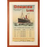 1900 Trans-Atlantic liner poster. A Dominion Line sailing bill featuring an illustration of SS