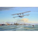 Painting of a 'Calcutta' flying boat, Liverpool A Short S8 'Calcutta' flying boat flying above the