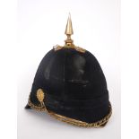 Victorian blue cloth helmet. A late 19th century home-service helmet with brass rose, spike and