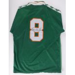 Football. Irish number 8 jersey, match-worn by Ray Houghton. FAI issued jersey with embroidered '