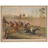 19th century horseracing prints after Alken and Sturgess. Two hand-coloured aquatints by Henry