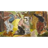 Elizabeth Rivers (1903-1964) BULLY BOYS oil on board with artist's estate studio label on reverse