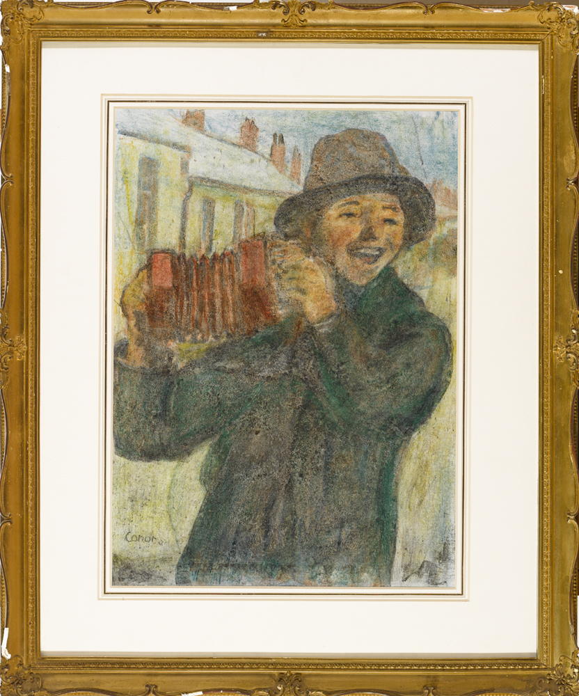 William Conor OBE RHA RUA ROI (1881-1968) THE ACCORDION PLAYER crayon signed lower left Collection - Image 2 of 2