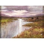 William Percy French (1854-1920) BOG LAKE watercolour signed with initials lower left 5.50 by 7.