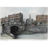 Flora H. Mitchell (1890-1973) HUBAND BRIDGE, DUBLIN ink and watercolour signed lower right; titled