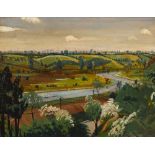 Harry Kernoff RHA (1900-1974) RIVER LIFFEY FROM THE PHOENIX PARK, DUBLIN oil on panel inscribed on