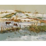 Liam Treacy (1934-2004) CATTLE IN WINTER oil on canvas signed lower right 13.75 by 18in. (34.9 by