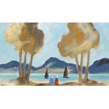 Markey Robinson (1918-1999) TWO FIGURES AND BOATS gouache signed lower centre 8.75 by 14.75in. (22.2