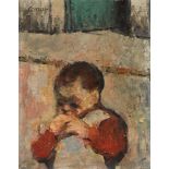 William Conor OBE RHA RUA ROI (1881-1968) CHILD EATING BREAD oil on board signed upper left;