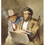 Erskine Nicol ARA RSA (1825-1904) SELF PORTRAIT WITH A RUSTIC COMPANION, 1855 watercolour heightened