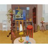 Arthur Armstrong RHA (1924-1996) STUDIO STILL LIFE oil on board signed lower left; titled on reverse