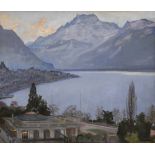 Sir John Lavery RA RSA RHA (1856-1941) EVENING, MONTREUX oil on canvas board signed lower right;