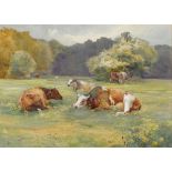 Mildred Anne Butler RWS (1858-1941) COWS IN PASTURE watercolour over pencil heightened with white