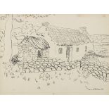 Gerard Dillon (1916-1971) COTTAGE WITH CHILD AT DOOR, 1947 pen and ink signed and dated lower