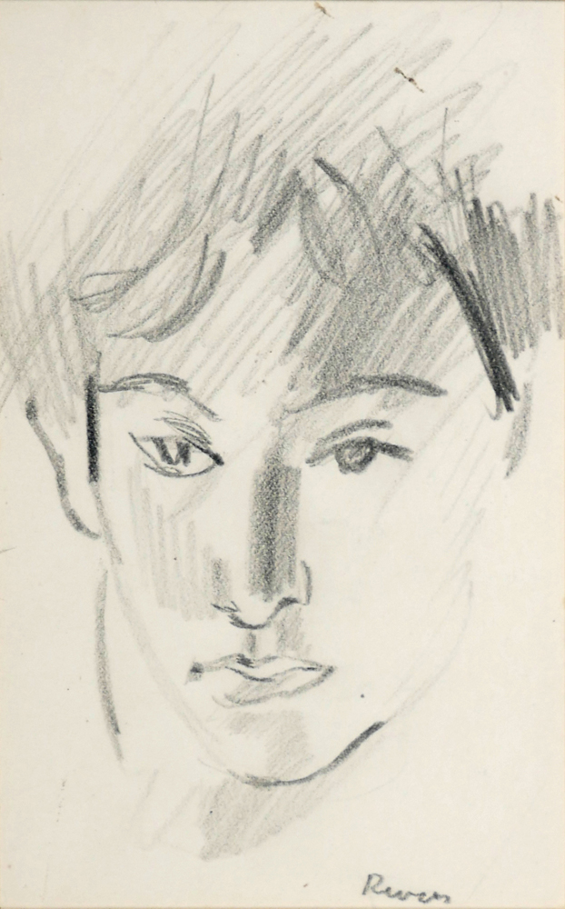 Elizabeth Rivers (1903-1964) FACE pencil on board signed in pencil lower right; with label inscribed