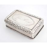 George IV silver snuff box. A rectangular snuff-box, the edges with scrolling moulding, the lid