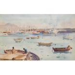 Robert Taylor Carson HRUA (1919-2008) MARINA AT LAS PALMAS, GRAN CANARIA watercolour signed lower