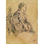 William Conor OBE RHA RUA ROI (1881-1968) FEMALE FIGURE STUDY ink on tinted paper signed lower right