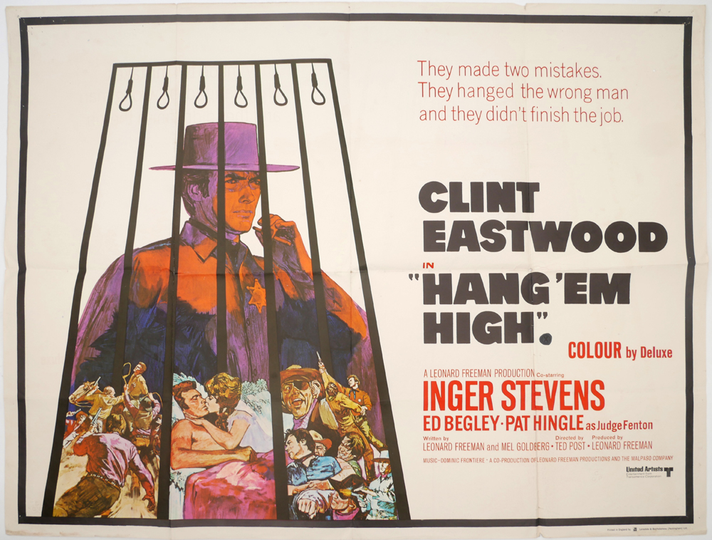 Hang 'Em High 1968, United Artists, Clint Eastwood, Inger Stevens, Pat Hingle. An unrestored British - Image 2 of 2