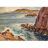 Robert Taylor Carson HRUA (1919-2008) BREAGHY HEAD, SHEEPHAVEN BAY, COUNTY DONEGAL watercolour
