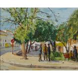 Robert Taylor Carson HRUA (1919-2008) THE SQUARE, ALBUFEIRA, PORTUGAL oil on panel signed lower