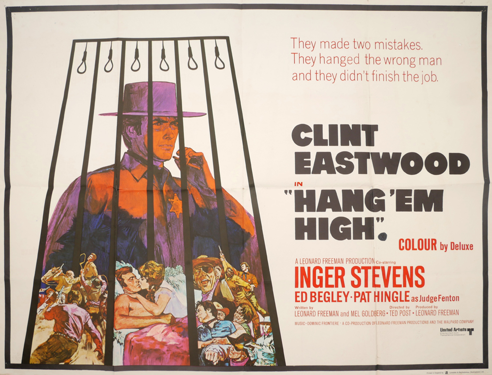 Hang 'Em High 1968, United Artists, Clint Eastwood, Inger Stevens, Pat Hingle. An unrestored British