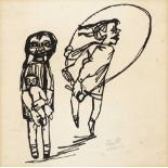 Colin Middleton MBE RHA (1910-1983) CHILDREN SKIPPING, 1951 ink signed in monogram and dated [4 Mar]
