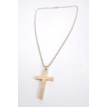 Gold cross on chain. A 9ct yellow-gold cross on 16" yellow gold box chain. 8g.