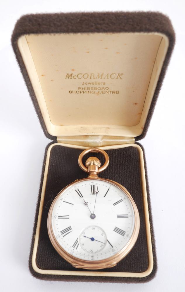 Early 20th century pocket watch. An open faced pocket watch, the Swiss movement in gold-cased case. - Image 2 of 2