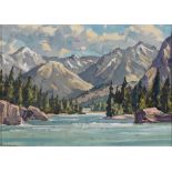 Robert Taylor Carson HRUA (1919-2008) CANADIAN ROCKIES, 1947 oil on panel signed lower left; signed,