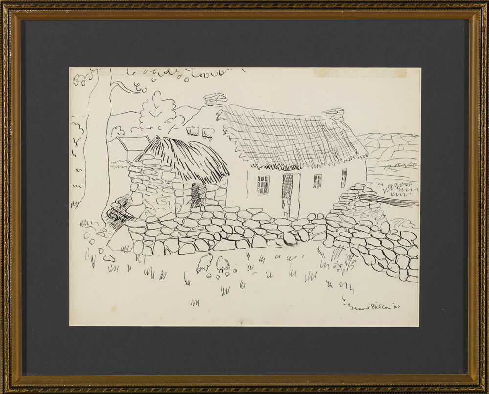 Gerard Dillon (1916-1971) COTTAGE WITH CHILD AT DOOR, 1947 pen and ink signed and dated lower - Image 2 of 2