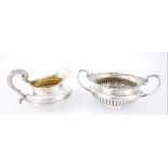 19th century silver sugar bowl and milk jug. A Victorian silver sugar bowl, the moulded rim over