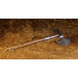 An 18th Century Steel Sugar Axe on a turned wooden handle, 13 ins (33 cms) in length.