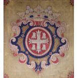 An Antique Heraldic Banner appliquéd with an armorial crest, 59½ ins x 53½ ins (151 cm x 136 cms).