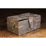 A Small Late 17th/Early 18th Century Iron Strong Box of rectangular form, with corner straps,